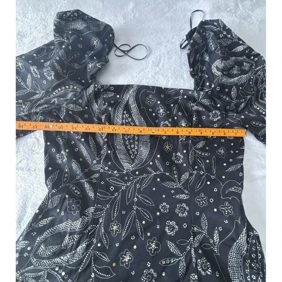 Anthropologie Maeve Long Sleeve Square Neck Drop Waist Mini Dress Black Sz Md - Picture 6 of 8